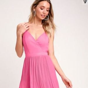 Lulu's LOVE FOR YOU PINK PLEATED MIDI DRESS